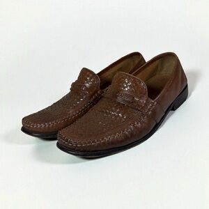 Mens Florsheim Woven Brown Leather Loafers Sz 10.5D Jareth 12073 dress shoes